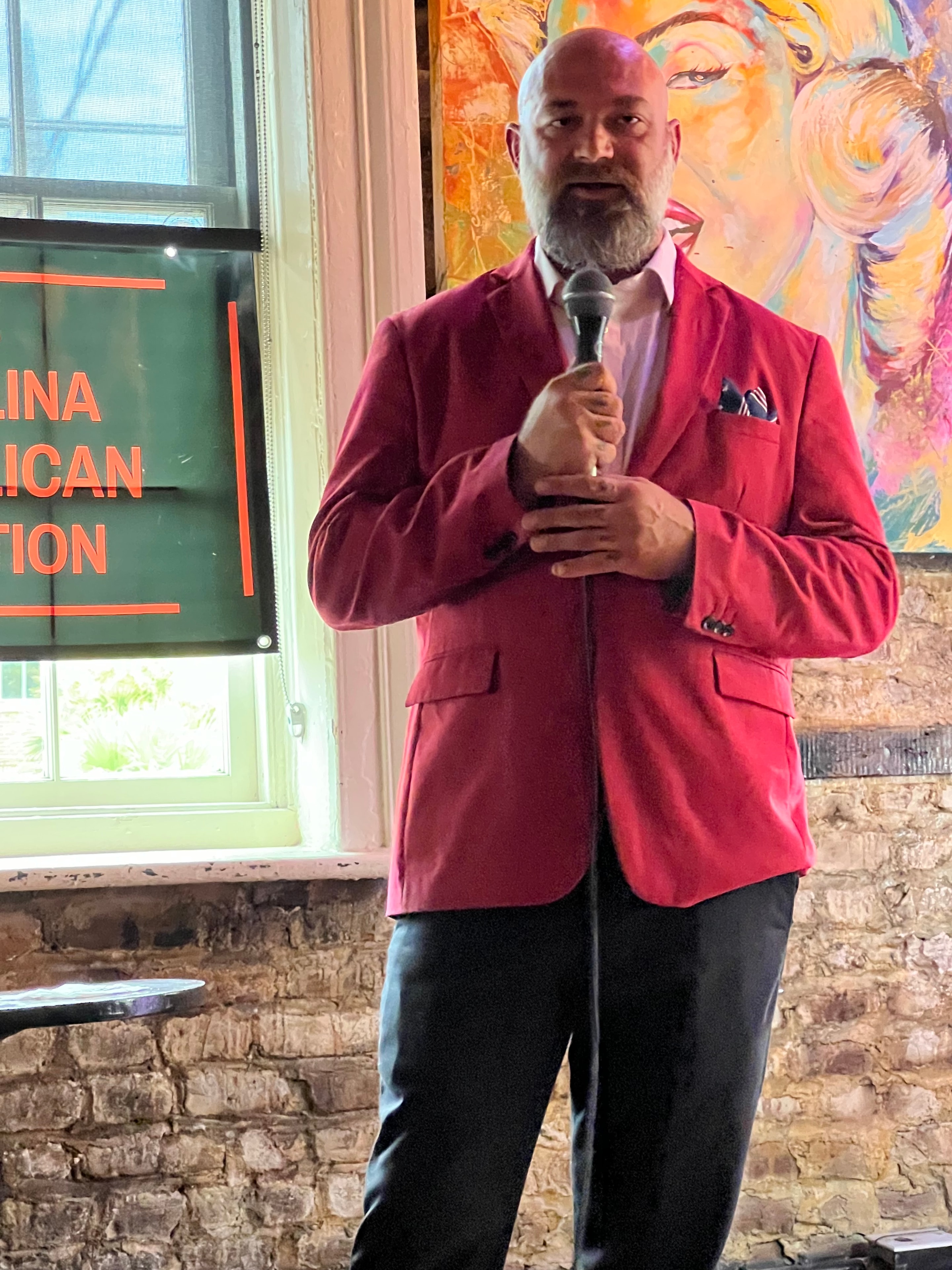 Justin Myers speaking at a Carolina Republican event